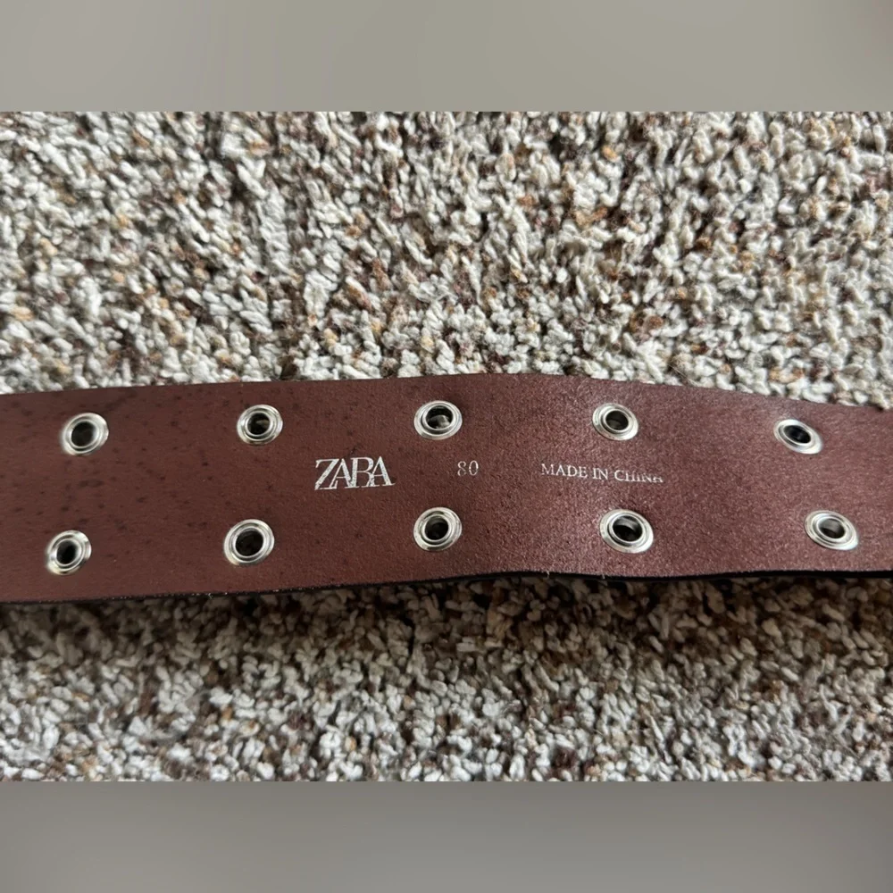 Zara‎ LEATHER HEARTS AND FLOWERS BELT Dark Brown Belt with Silver Details